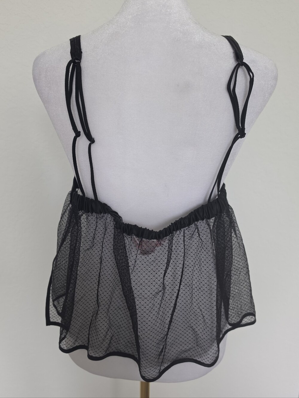 Y2K Victoria's Secret 100% Silk Sheer Mesh Babydoll Cami Black L - Picture 6 of 10